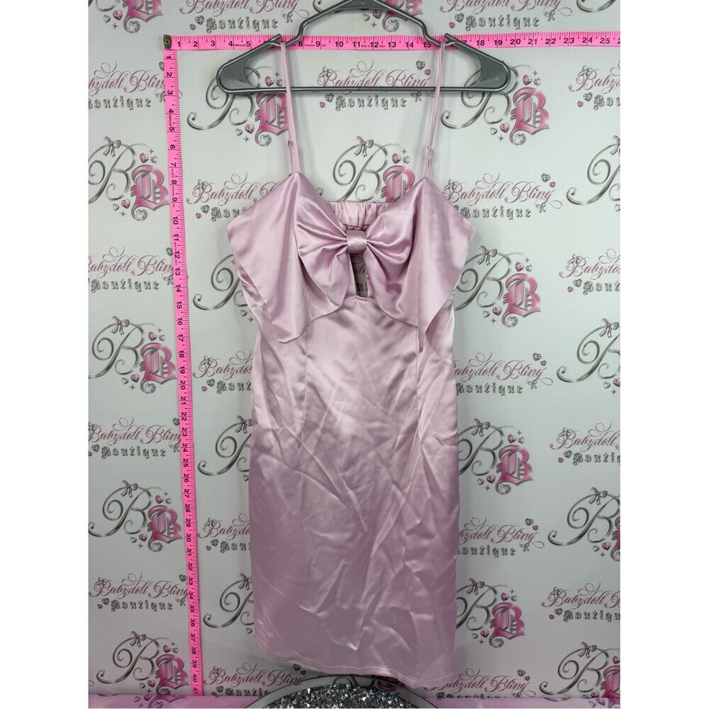 wild fable dress shiny bow ribbon Pink Satin Midi Dress with Bow